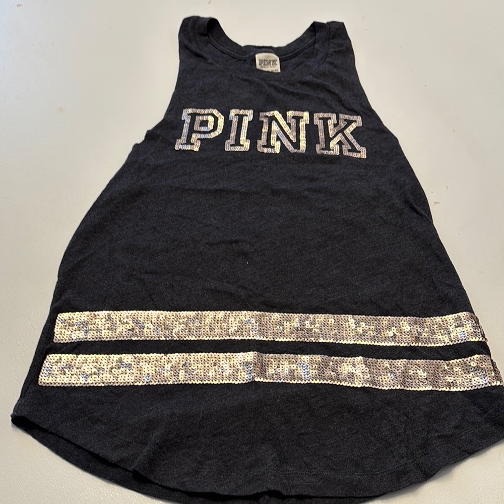 PINK Victoria's Secret Black and Silver Sequin Tank Top